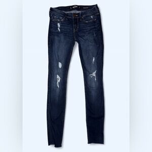 Hollister Low Rise Skinny Jeans Size 1R W25 L30 Distressed Stretch Dark Wash